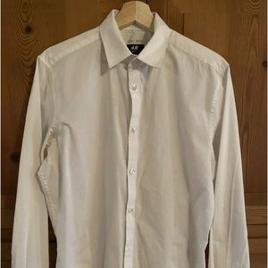 H&M Shirt Men's Size Medium Long Sleeve Button Up  Slim Fit Easy Iron White